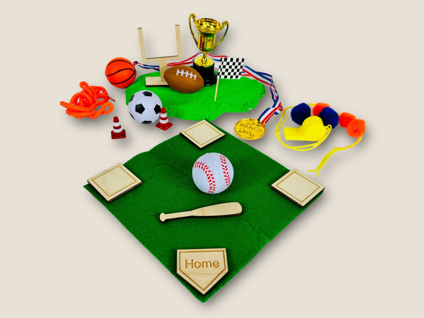 Sports Activity Sensory Kits, Baseball Play Dough Bin, Football busy box, Soccer activity box, Kinetic Sand Birthday gift for Boxes