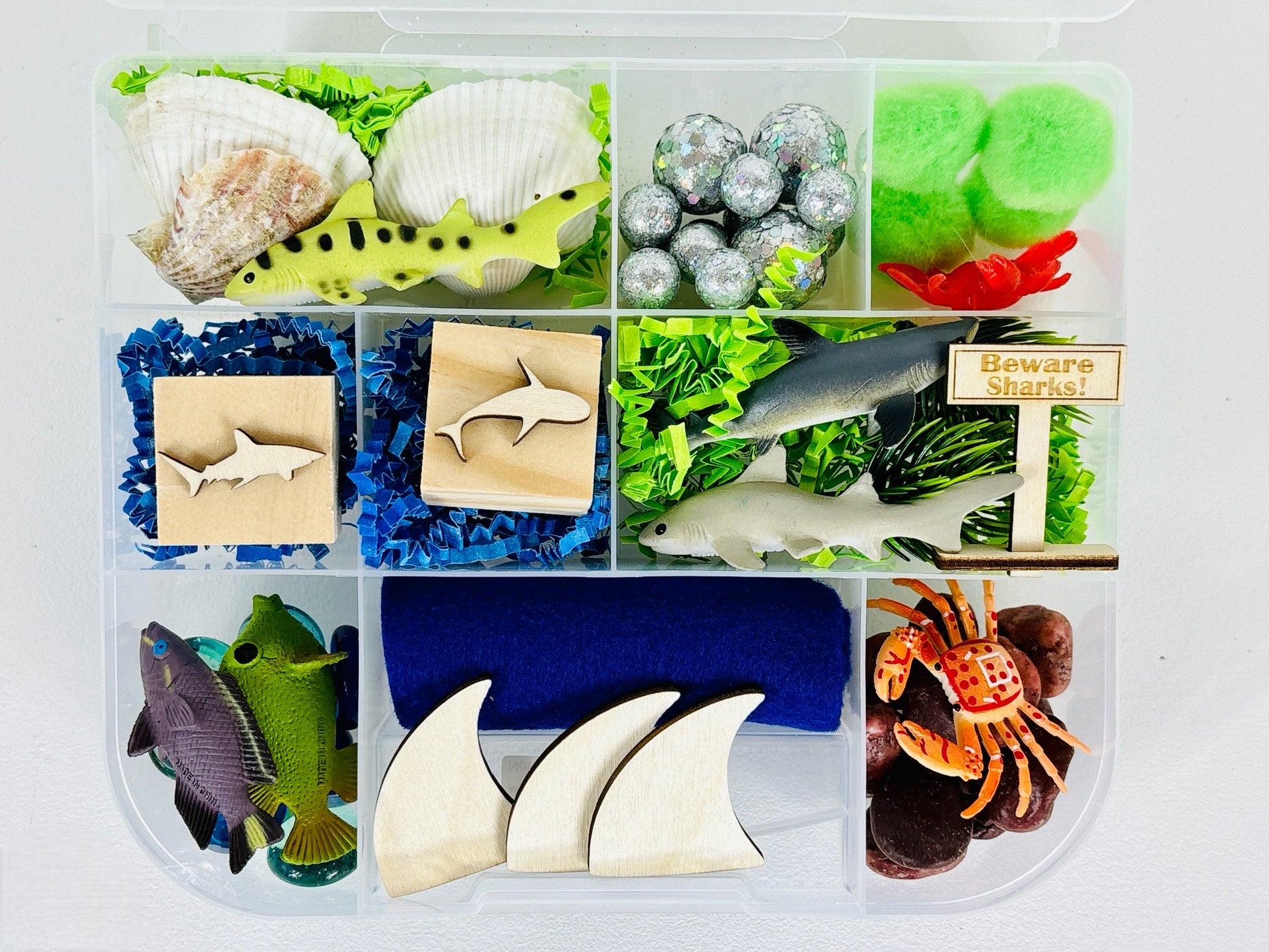 Shark Sensory Kit Play Dough, Shark Busy Box, Kinetic Sand Activity Bin, Shark Theme Gifts for Boys, Shark Week Gifts for Children