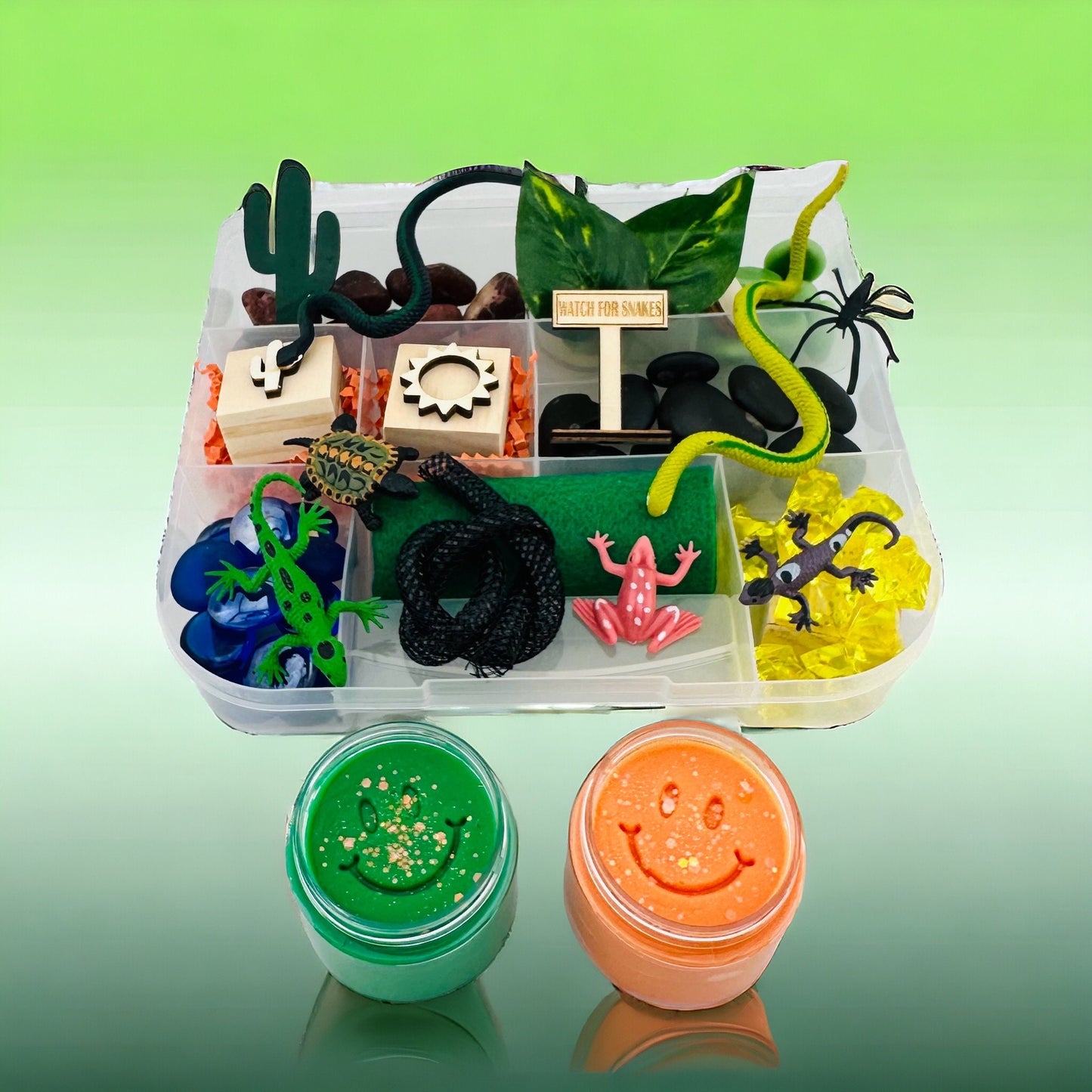 Reptile Play Dough Sensory Kit, Kinetic Sand Bin, Lizard Sensory Kit, Snake Busy Box, Educational Adventure Toy boxes, Gifts for Boys