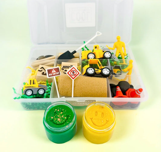 Construction Sensory Kit, Builder Play Dough Busy Box, Fine Motor Skills Development Activities Bin, Gift for Boys, Kinetic Sand Kit