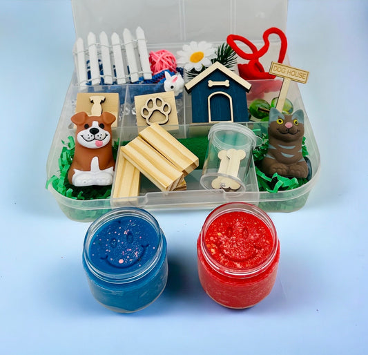 Backyard Pets Play Dough Kit , Dog Sensory Activity Bin, Gift for Girls, Gifts for Boys, Imaginative Play Busy Box, Kinetic Sand Kit