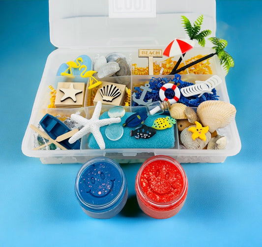 Beach Day Sensory Kit, Play Dough Ocean Busy Box, Kids Sandcastle Toy Activity Bin, Summer Activity, Seashell Kit, Gift for Children
