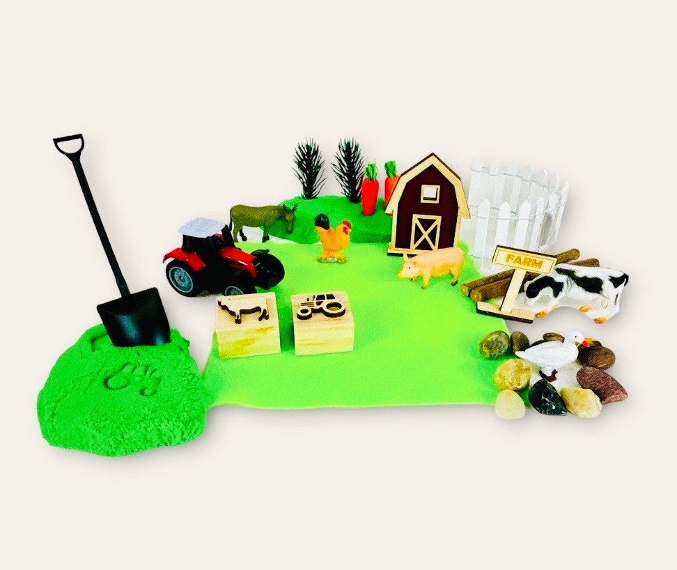Farm Sensory Play Dough Kit, Farm Animal Busy Box, Farm Activity Boxes for Boys, Birthday gifts for Children, Kinetic Sand Kits