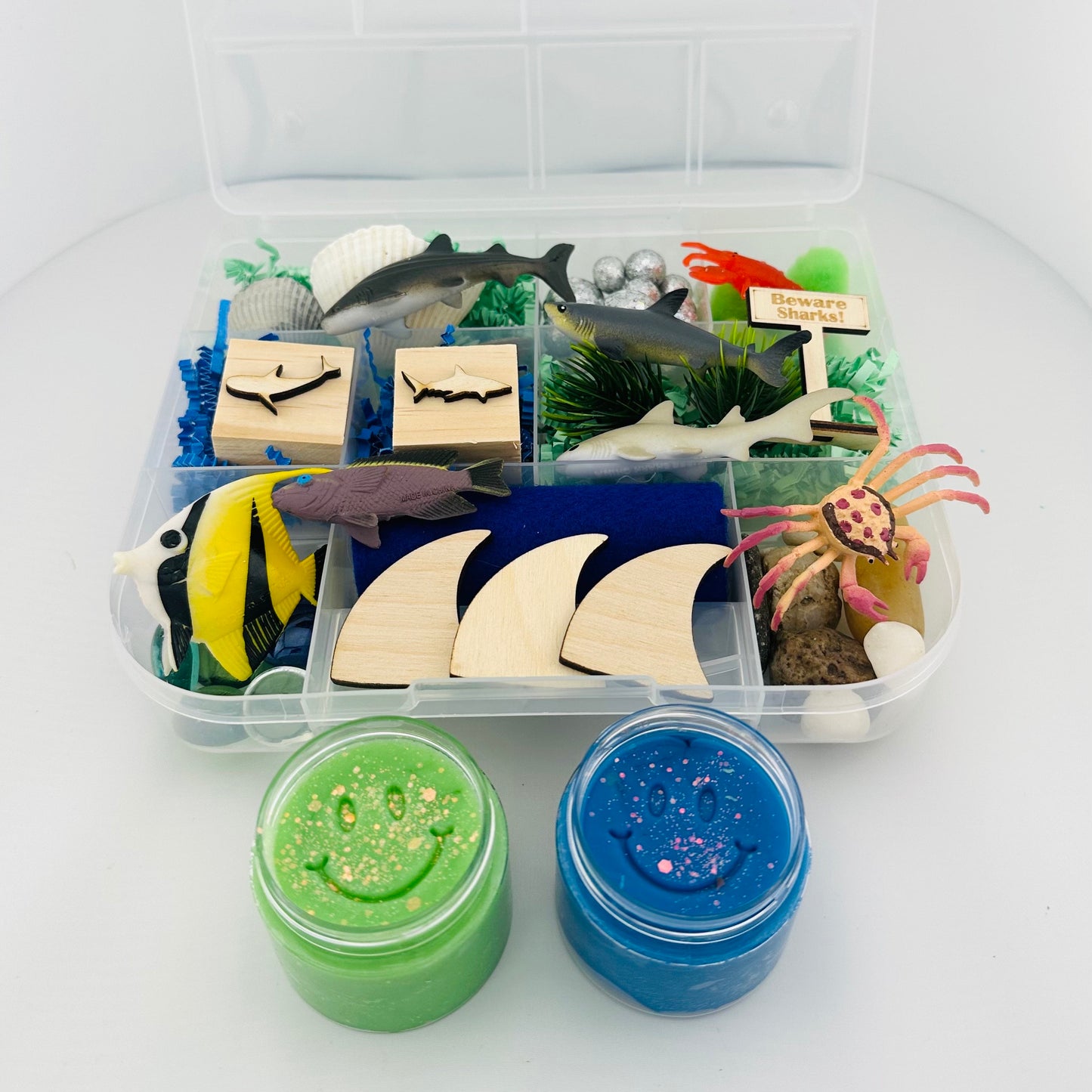 Shark Sensory Kit Play Dough, Shark Busy Box, Kinetic Sand Activity Bin, Shark Theme Gifts for Boys, Shark Week Gifts for Children