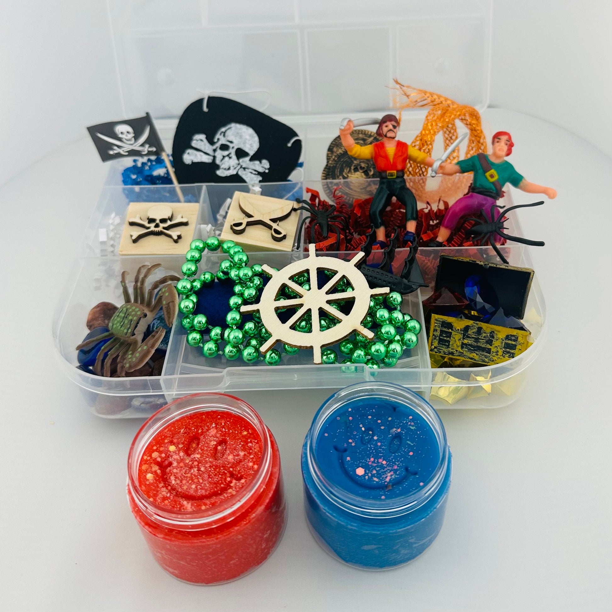 Pirate Play Dough Sensory Kit, Pirate Busy Box, Pirate Activity Bin for Children, Birthday Gifts For Boys, Kinetic Sand Kits, Play Dough Kit