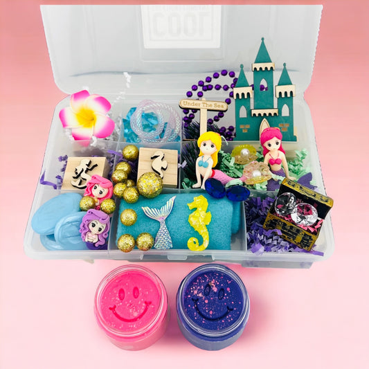 Mermaid Sensory Bin, Play Dough kit, Playdough kit, playdoh kit, play doh kit, Sensory Kit, Kids gift, Imaginary Play, Kids gift, busy box