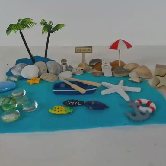 Beach Day Sensory Kit, Play Dough Ocean Busy Box, Kids Sandcastle Toy Activity Bin, Summer Activity, Seashell Kit, Gift for Children